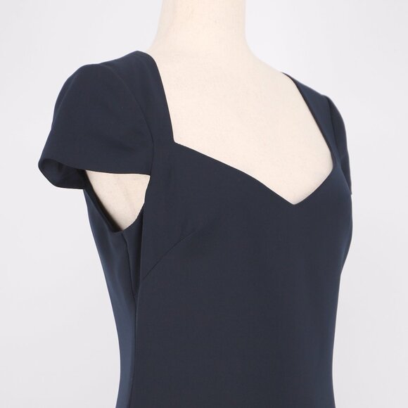 BADGLEY MISCHKA COLLECTION Cap-Sleeve Sweetheart Column Crepe Gown Navy Size 8 - Picture 5 of 8